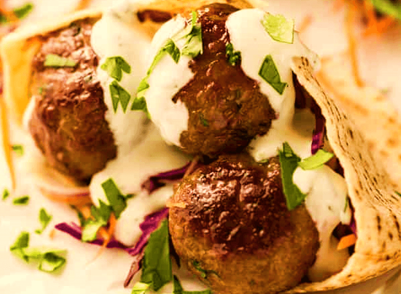 lamb meatballs pita with tahini